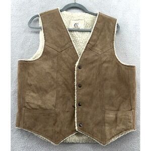 Carroll Vests Mens Large Brown Vintage Jacket Suede Leather Fleece Lining